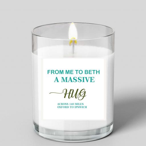 Personalised Across Distance Hug Glass Scented Candle