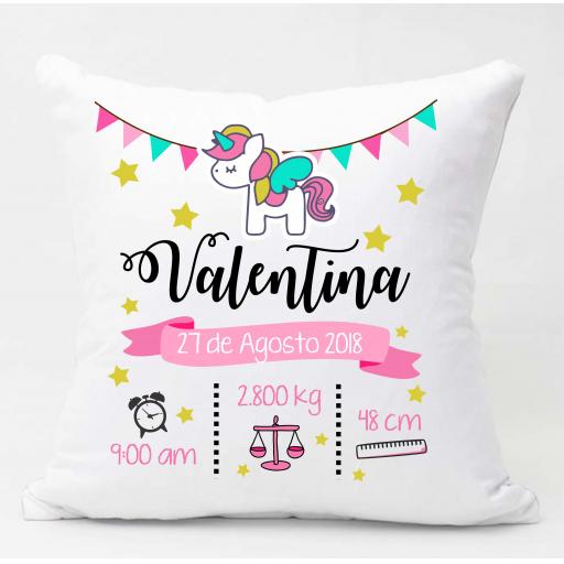 Personalised Unicorn Newborn Baby Girl Cushion - Add Name, Date, Time, Weight