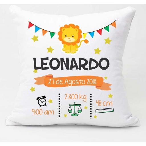 Personalised Lion Newborn Baby Cushion - Add Name, Date, Time, Weight