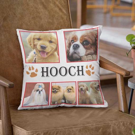 Personalised 5 Photos Collage Cushion with a Paw Design