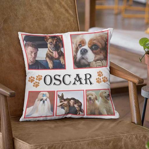 Personalised 5 Photos Collage Cushion with Paws Design