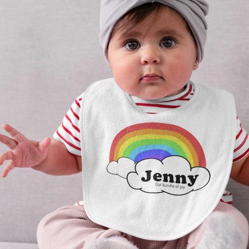 Personalised Pocket Bib with a Rainbow Design - Add Name/Text