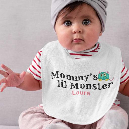 Personalised 'Mummy/Daddy's Lil Monster' Baby Bib with Crumb Pocket - Add Name