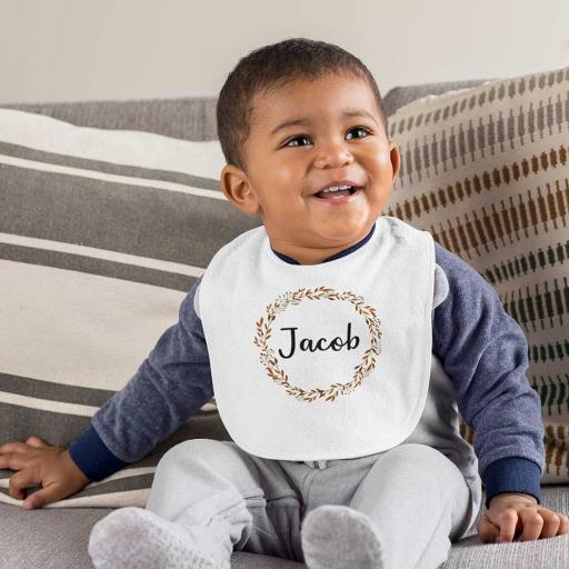 Personalised Pocket Bib with an Autumn Wreath Design - Add Name