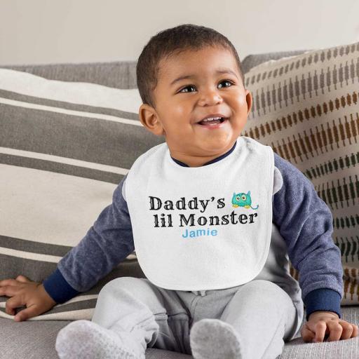 'Mummy/Daddy's Lil Monster' Personalised Baby Bib with Crumb Pocket - Add Name