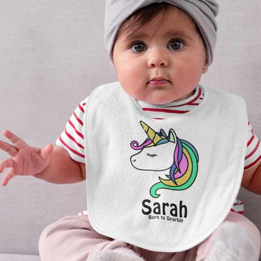 Personalised Pocket Bib with a Cute Unicorn Design - Add Name