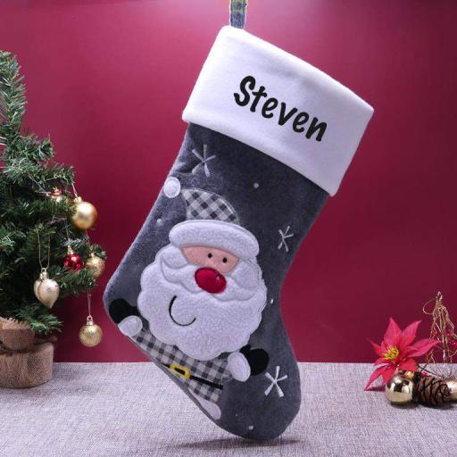 Personalised Plush Charcoal Santa Christmas Stocking