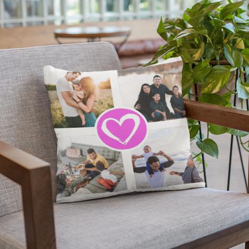 4 Photos Collage Cushion - Pink Heart