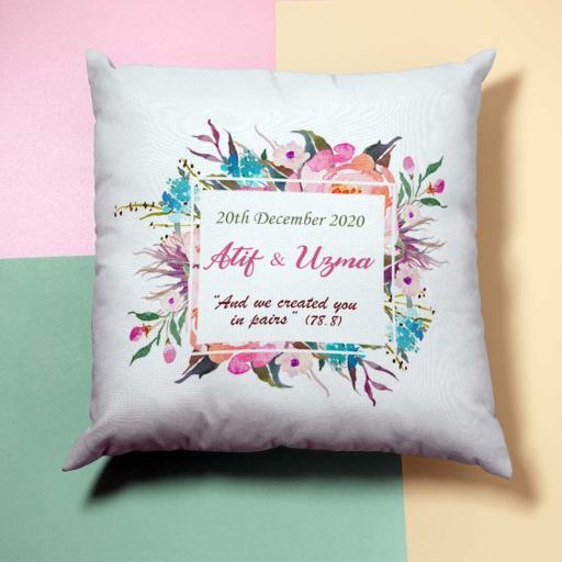 Personalised MultiColour Square Wreath Cushion - Add Names/Dates