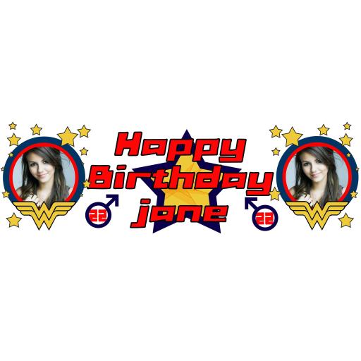 Personalised Wonderwoman Birthday Banner - Upload pictures