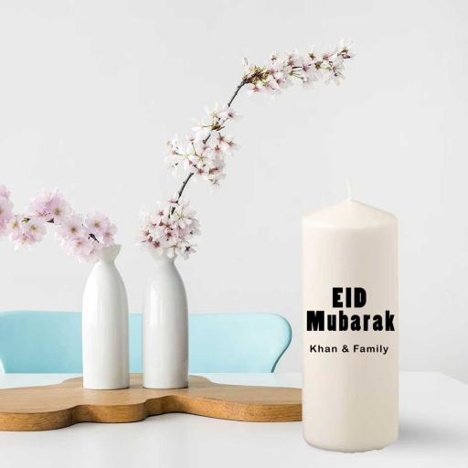 Personalised Eid Mubarak Pillar Candle