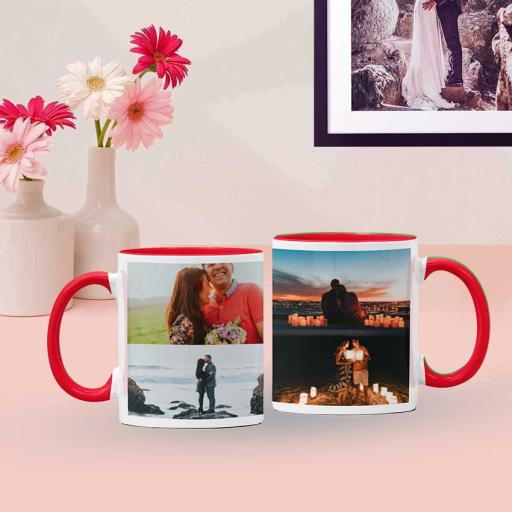 Personalised Red Coloured Inside Mug with 4 Photo Collage