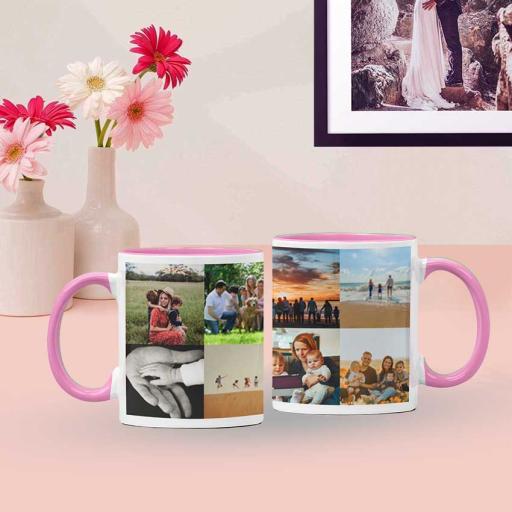 Personalised Pink Coloured Inside Mug with 8 Photo Collage