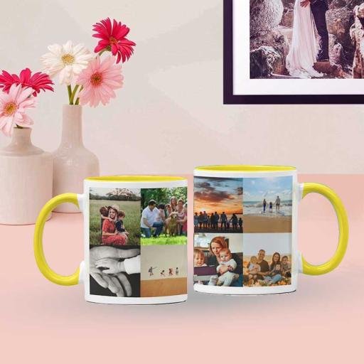 Personalised Yellow Coloured Inside Mug with 8 Photo Collage