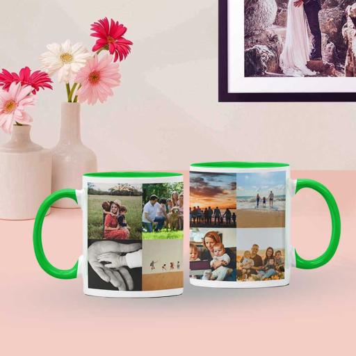 Personalised Green Coloured Inside Mug with 8 Photo Collage