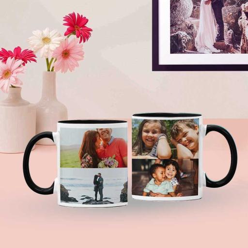 Personalised Black Coloured Inside Mug with 4 Photo Collage