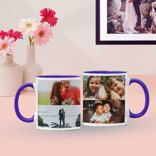 Personalised Purple Coloured Inside Mug with 4 Photo Collage