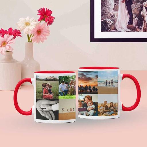 Personalised Red Coloured Inside Mug with 8 Photo Collage