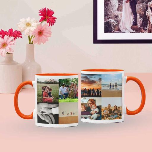 Personalised Orange Coloured Inside Mug with 8 Photo Collage