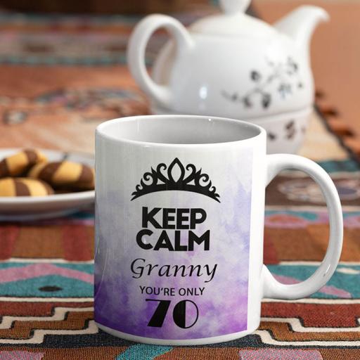 Keep Calm You're Only (AGE) - Personalised Birthday Mug - Purple Watercolour