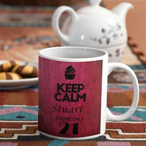 Keep Calm You're Only (AGE) - Personalised Birthday Mug - Red Scarlet