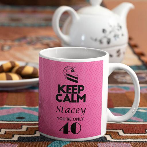 Keep Calm You are Only (AGE) - Personalised Birthday Mug - Pink Diamond