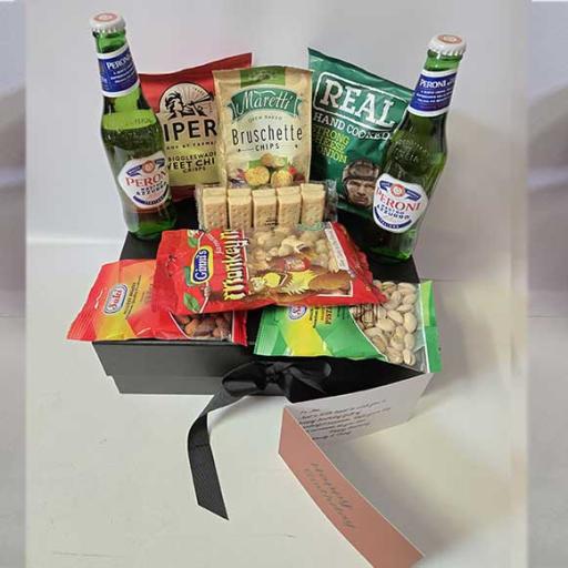 Luxury Peroni Beer and Snacks Hamper with Personalised Card