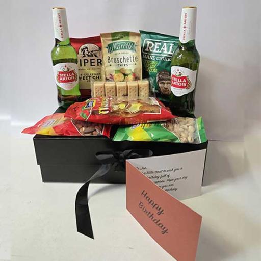 Luxury Stella Beer and Snacks Hamper with Personalised Card