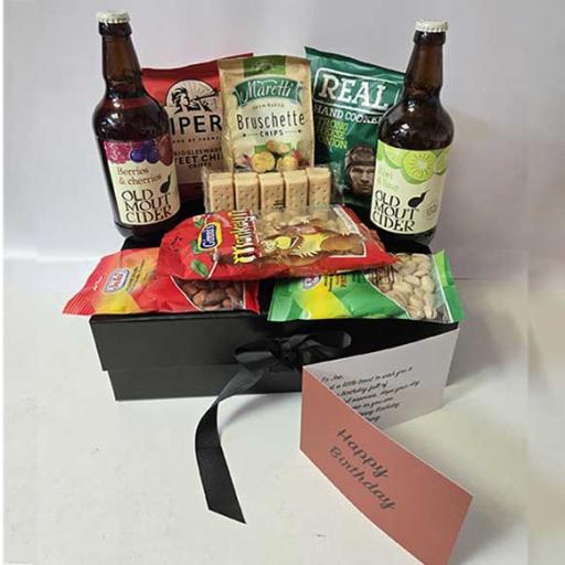 Luxury Old Mout Cider and Snacks Hamper with Personalised Card