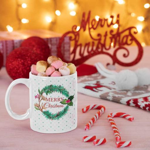 Personalised Merry Christmas Wreath Mug