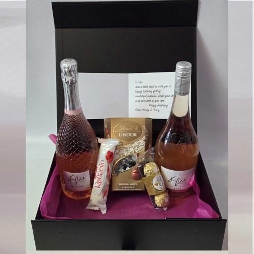 Luxury Kylie Minogue Rose/Prosecco and Snacks Hamper with Personalised Card