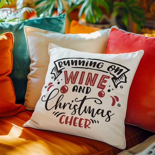 Personalised 'Running on Wine and Christmas Cheer' Cushion