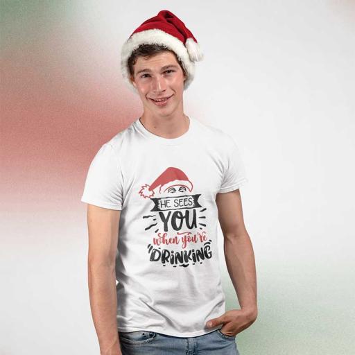 Personalised "He Sees You When You're Drinking" t-Shirt