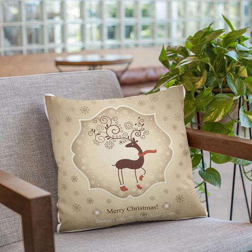 Personalised Reindeer with Red Scarf Christmas Cushion