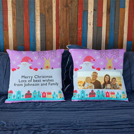 Personalised Santa & Reindeer Double Sided Christmas Cushion