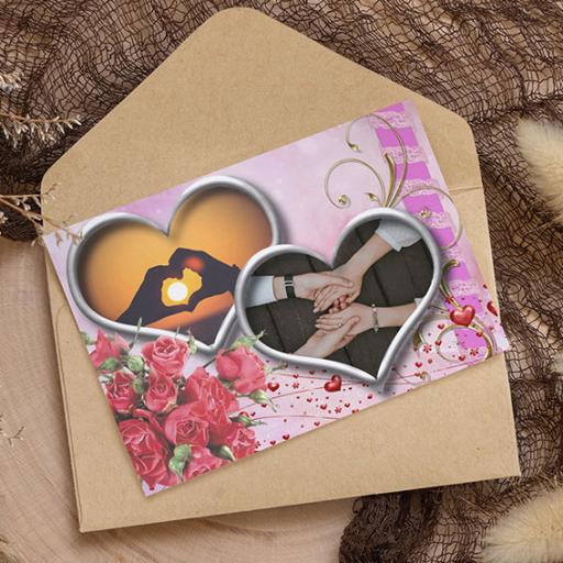 Personalised 2 Photos Heart Folded Card