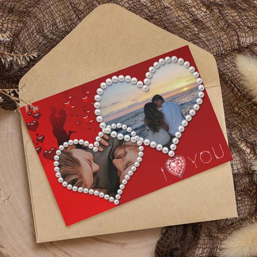 Pearl Hearts - Personalised Photo Folded Card