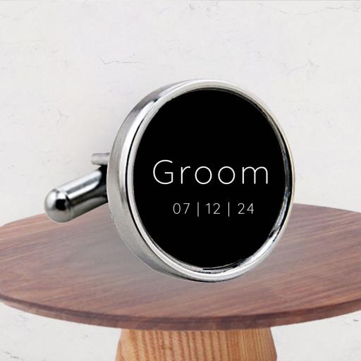 Personalised Title and Wedding Date Round Cufflinks with Gift Box