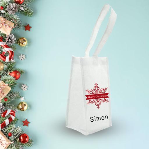 Red Snowflake - Personalised Wine Tote Bag