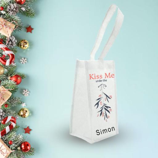 Kiss Me Under the Mistletoe - Personalised Wine Tote Bag