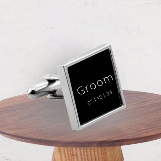 Personalised Title and Wedding Date Square Cufflinks with Gift Box