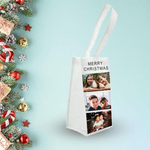 Personalised 3 Photo Collage Wine Tote Bag