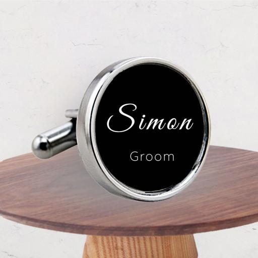 Personalised Name and Wedding Title Round Cufflinks with Gift Box