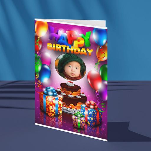 Personalised Photo Folded Birthday Card - Cake & Gifts