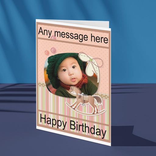 Personalised Photo Folded Birthday Card - Rocking Horse