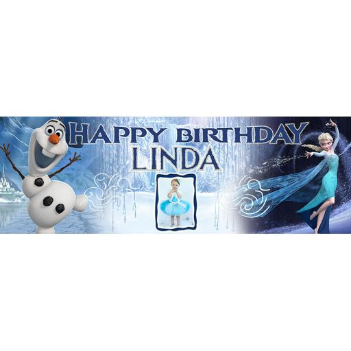 Personalised Frozen Themed Birthday Banner with Photo and Name