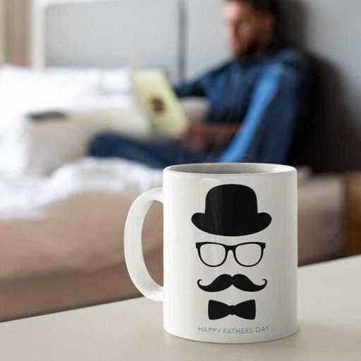 Happy Father's Day - Personalised Mug with Hat, Glasses, Moustache & Bow Tie