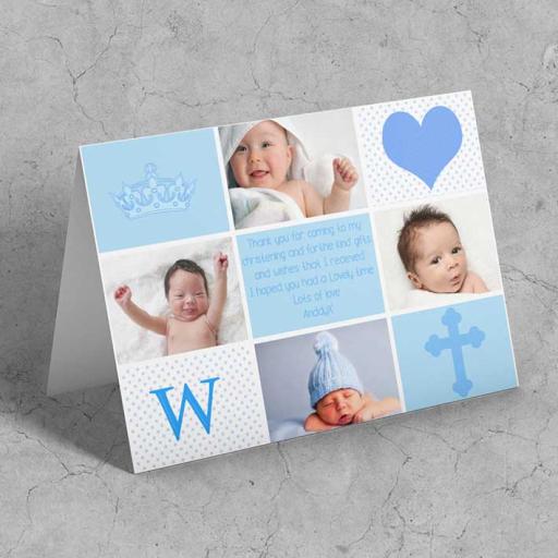 Personalised Blue Squares 4 Photos & Text Card