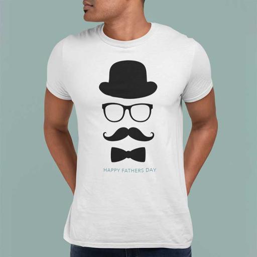 Happy Father's Day - Personalised t-Shirt with Hat, Glasses, Moustache & Bow Tie