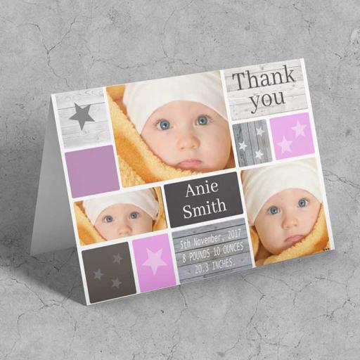 Personalised Pink & Grey Squares Photo Card